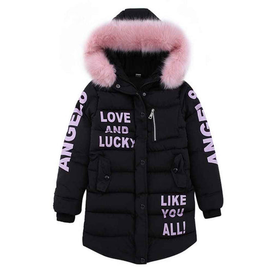Down Jacket Girls Children's Parka Hooded Jacket Coat Long Jacket Made of Faux Fur Warm Winter