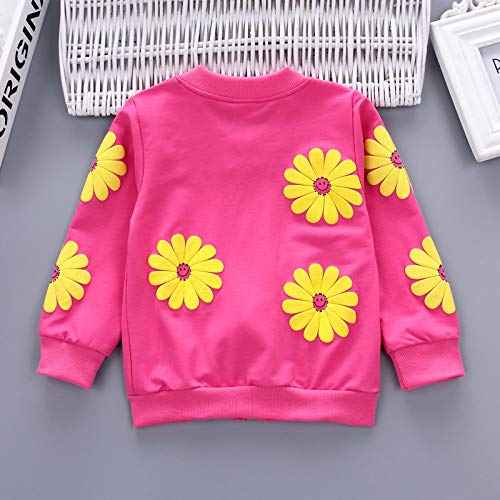 Yao 1-5 Years Toddler & Little Girls Floral Print 3-Piece Sets Zip Jacket Long Sleeve Crew Neck T-Shirt and Trousers