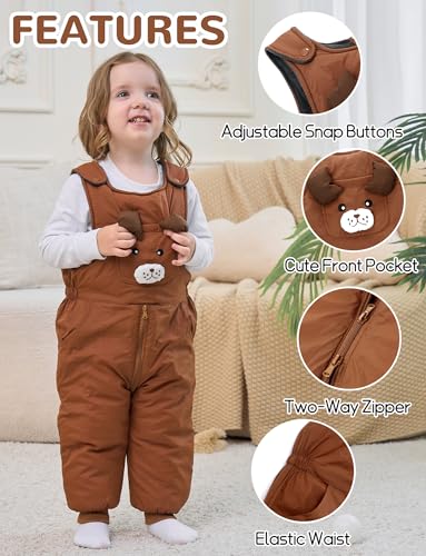 FEOYA Baby snowsuit winter stitch girls winter jacket fleece cute. Children's clothing sleeveless fashion boys romper lined round neck collar warm with zip black 9 months - 4 years