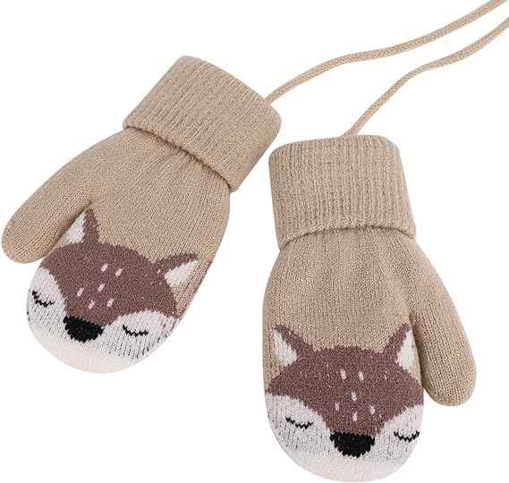 0-3 Jahre Baby Winter Handschuhe Kinder Gestrickte Fäustlinge Warme Fleece Gefütterte Handschuhe Fausthandschuh mit Schnur Outdoor Weich Winterhandschuhe Skihandschuhe Handwärmer für Jungen Mädchen