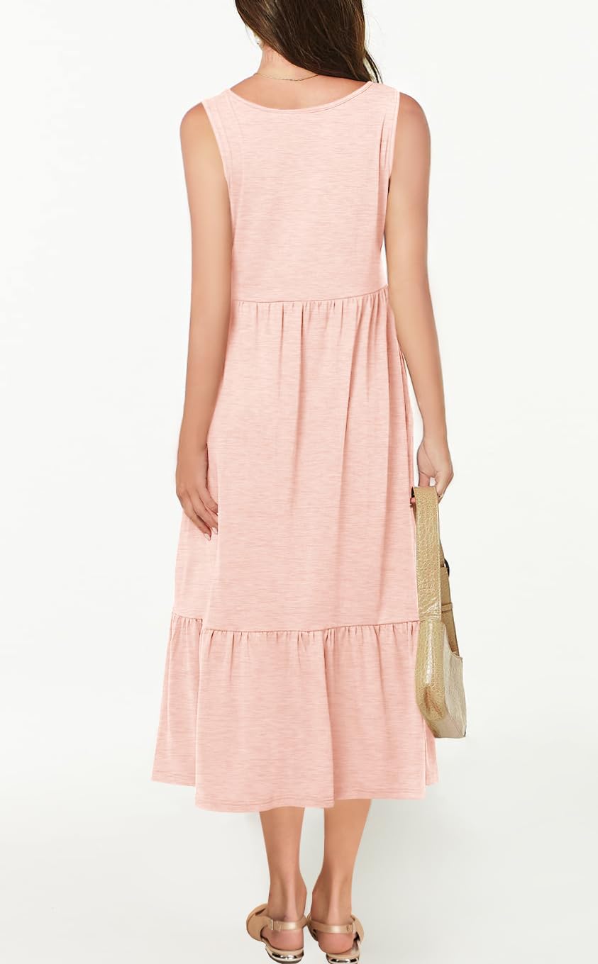 Haloumoning Girls' Dresses Summer Sleeveless Dress Round Neck Tank Top Dress Kids Long Casual Dress Sundress