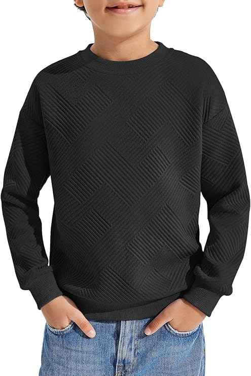 Haloumoning Boys' Long-Sleeved Shirt Children's Crew Neck Sweatshirt Plain Pullover Long Sleeve T-Shirt Basic Top