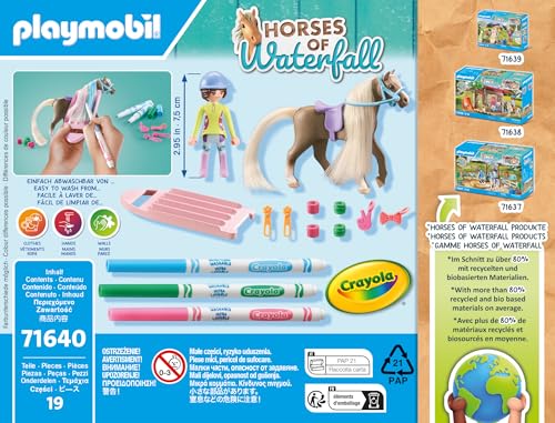 PLAYMOBIL Horses of Waterfall 71640 Kreativset mit Pferd und Stiften, inklusive Einer Figur, einem Pferd und DREI Crayola Stiften, künstlerisches Spielzeug für Kinder ab 5 Jahren