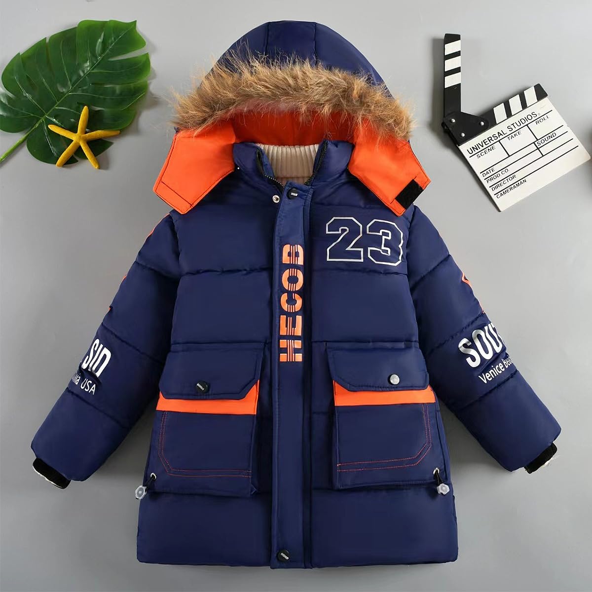 linboo Warme Winterjacke Jungen Parka Fleece Mäntel mit Fellkapuze Kinder Wintermantel Baumwolle Jacke Gefütterte Winddichtes Winterparka