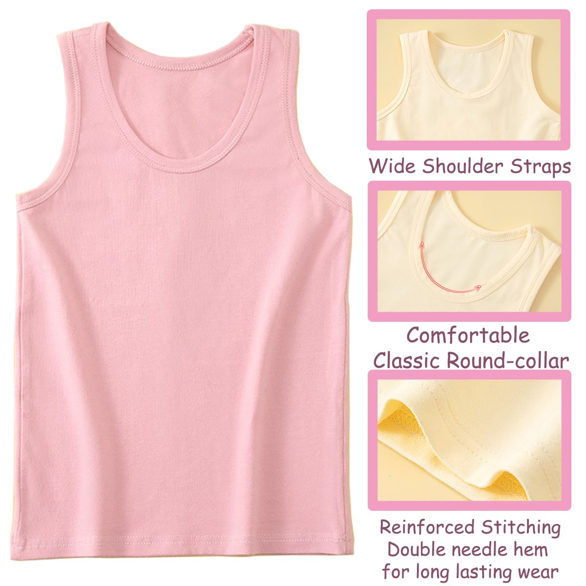 Lohhbve 4-Pack Kids Classic Solid Camisole Undershirts for 2-10 Years Toddler Girls Cotton Racerback Tank Top Multipack