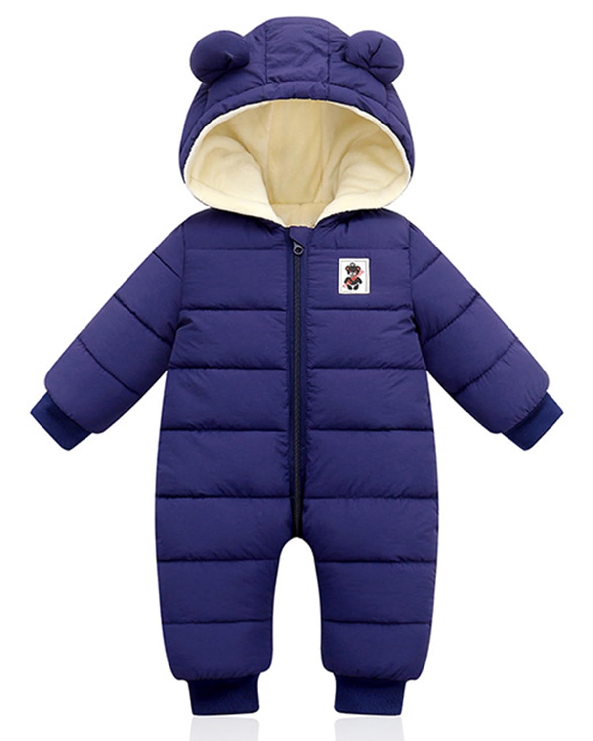 Minizone Baby Winter Jumpsuit with Hood, Romper Snowsuit Boys and Girls, Long-Sleeve Jumpsuit, Warm Outfits, Gift, 6-9 Months, 80 cm, Black