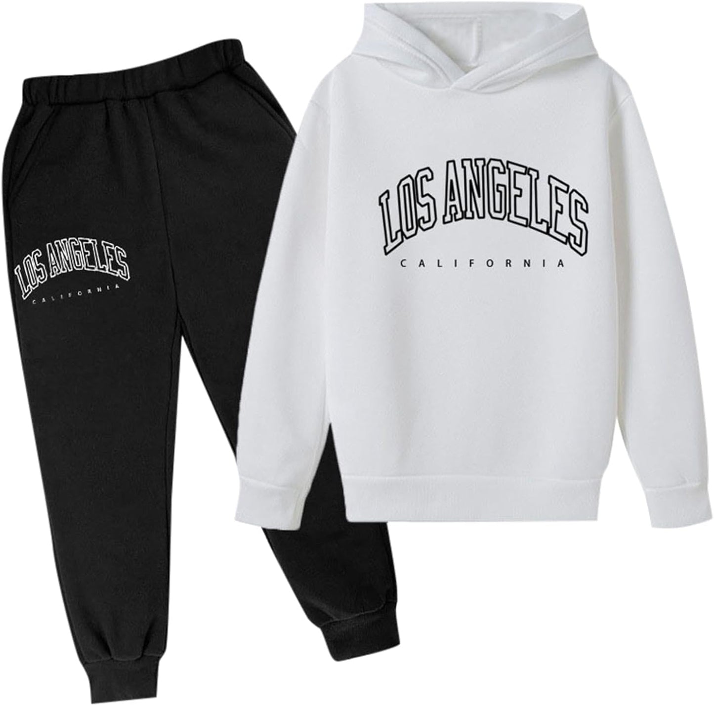 Los Angeles California Herbst-Outfit für Mädchen, 2-teilig, Kapuzenpullover, bequem, Kleinkind, Sweatsuits, Kapuzen-Sweatshirt, Sweathosen-Set, grafische Buchstaben, Sweatsuit-Set, lässige Jogginghose