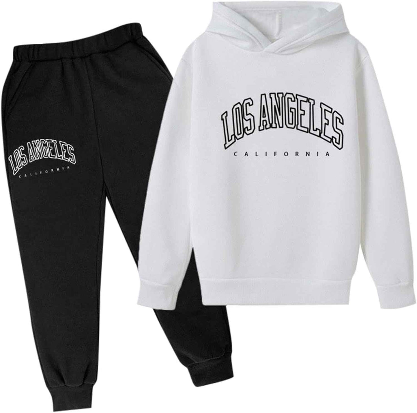 Los Angeles California Herbst-Outfit für Mädchen, 2-teilig, Kapuzenpullover, bequem, Kleinkind, Sweatsuits, Kapuzen-Sweatshirt, Sweathosen-Set, grafische Buchstaben, Sweatsuit-Set, lässige Jogginghose