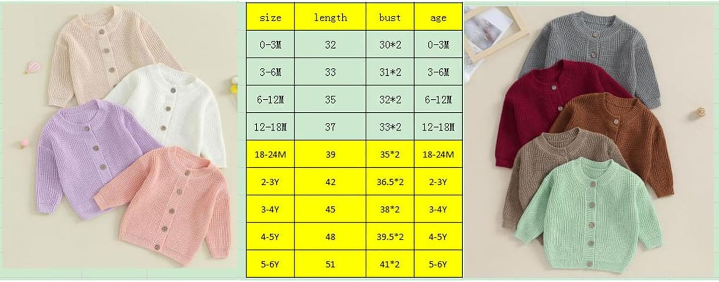FOMOYUU Strickjacke für Kleinkinder und Neugeborene, Mädchen, langärmelig, Knopfleiste, Sweatshirt, Jacke, Herbst-Outfits