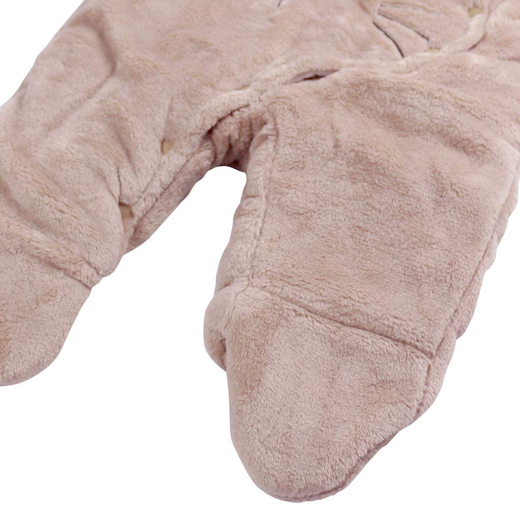 JiAmy Baby-Overall Baby-Strampler Flanell Winter-Strampelanzug mit Füßchen Kapuze Cartoon,Khaki 6-9 Monate