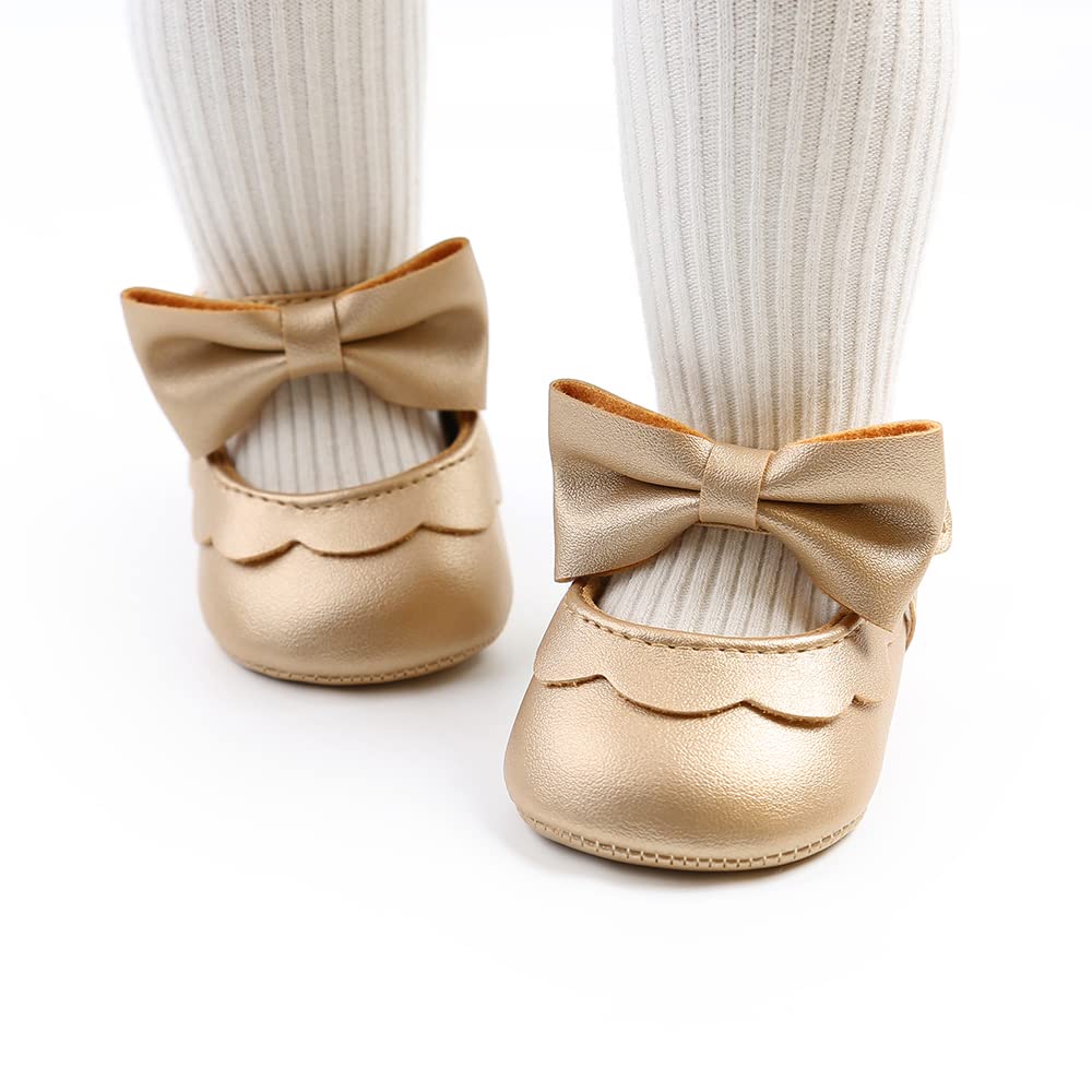 MASOCIO Babyschuhe für Mädchen mit Schleife – Rutschfeste Party Ballet Flats für Kleinkinder