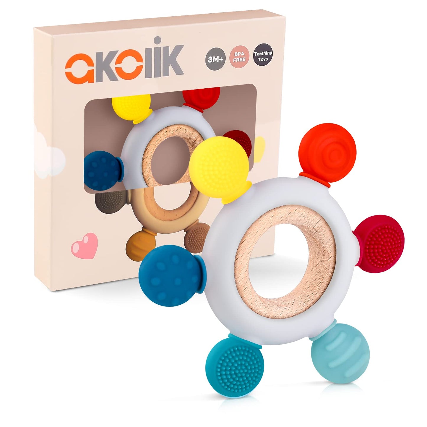 Beißring für Babys, Baby Zahnen Spielzeug aus Silikon, Ruder Greifling Beißspielzeug, BPA-frei Zahnen Nursing Zubehör für 3-6 6-12 Monate Kleinkinder, mädchen Junge Geschenk(Ruder B)