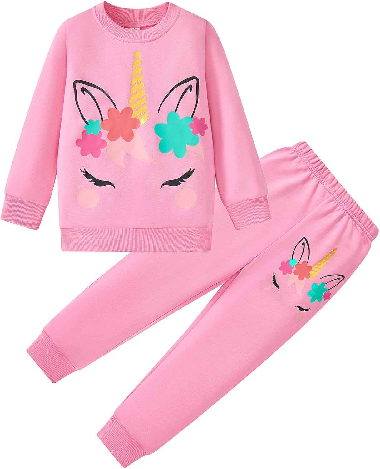 Unicorn Outfits for Little Girls 2 Pieces Ruffle Sleeve Sweatshirt + Leggings Autumn Leopard Clothing Sets 2-10 Years Old