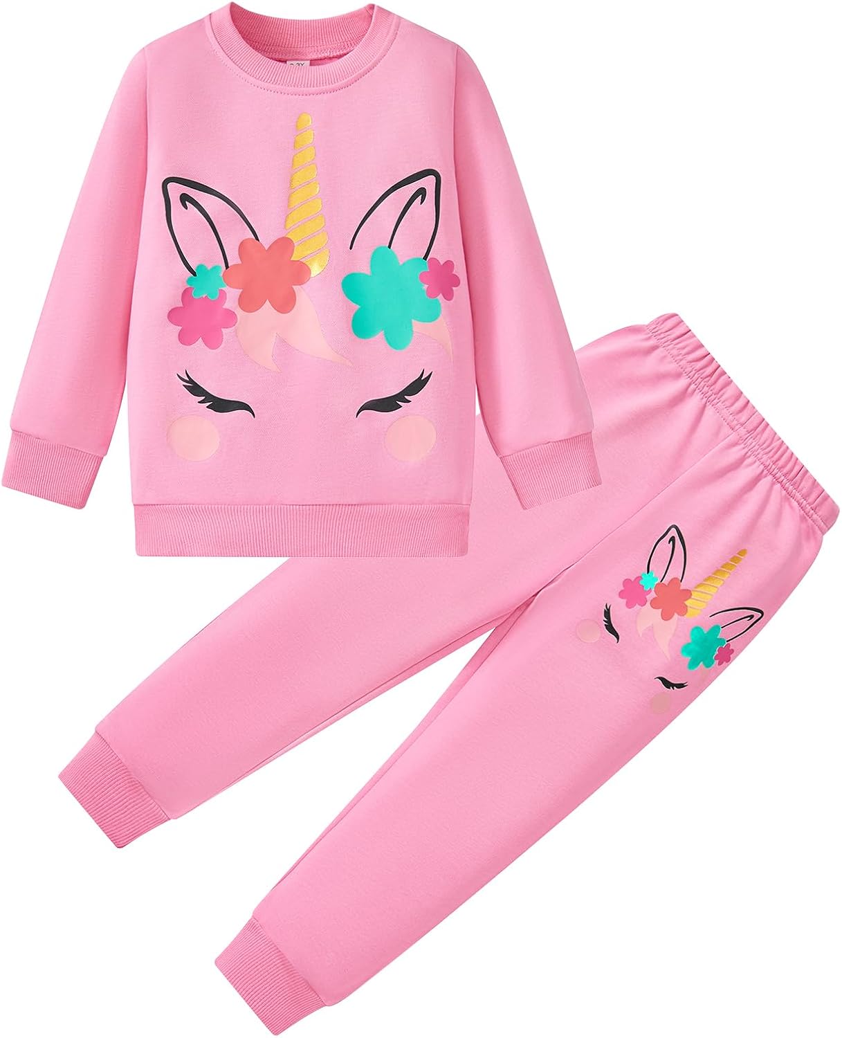 Unicorn Outfits for Little Girls 2 Pieces Ruffle Sleeve Sweatshirt + Leggings Autumn Leopard Clothing Sets 2-10 Years Old