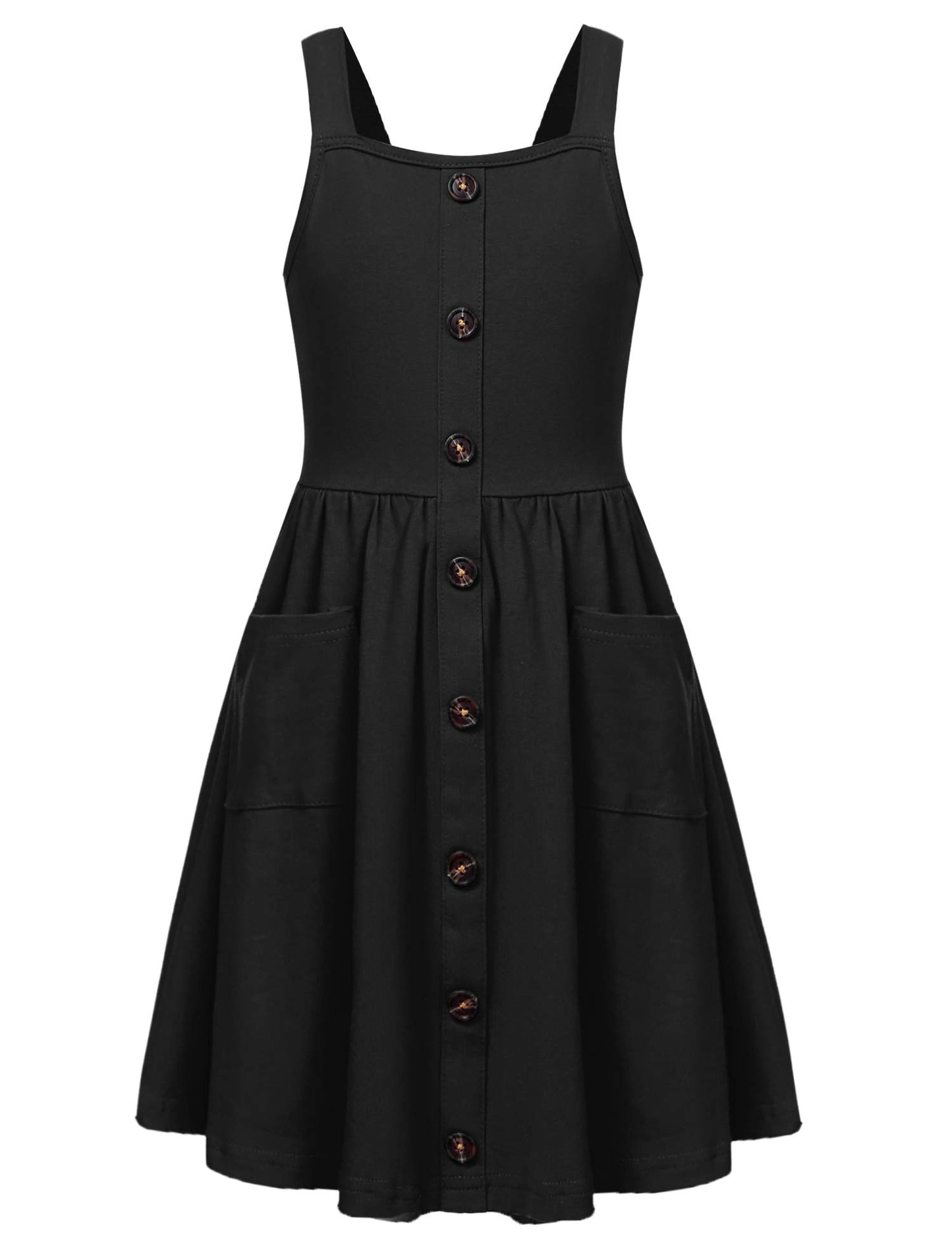 Arshiner Girls Dresses Sleeveless Children's Dress Button Front Strap Dress Summer Cotton Swing Dress Festive A-Line Casual Dress Elegant Dress for Girls 5-14 Years