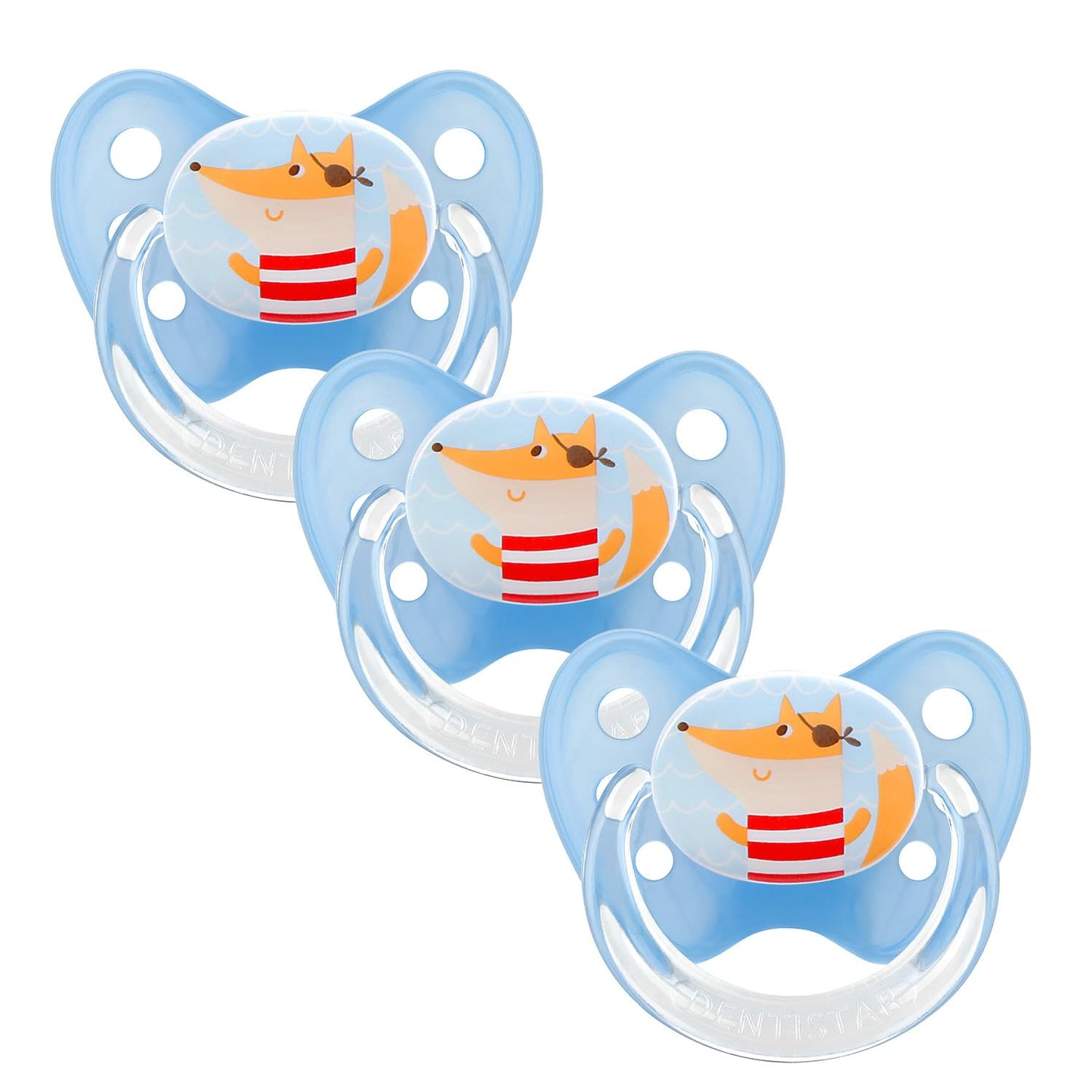 dentistar Silikon Schnuller 3er-Set - Größe 1 Schnuller 0-6 Monate - Zahn- & kieferfreundlicher Nuckel mit Dental-Stufe – BPA-frei – Made in Germany - Grinsebacke, Transparent