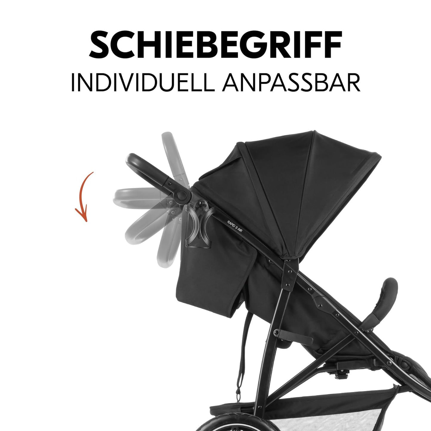 hauck Buggy Rapid 3R für Kinder bis 22 kg, Gummi Reifen, Klein Zusammenklappbar, UV-Schutz 50+, mit Schlaffunktion ab Geburt, Höhenverstellbarer Schieber, Großer Korb bis 3 kg (Black)