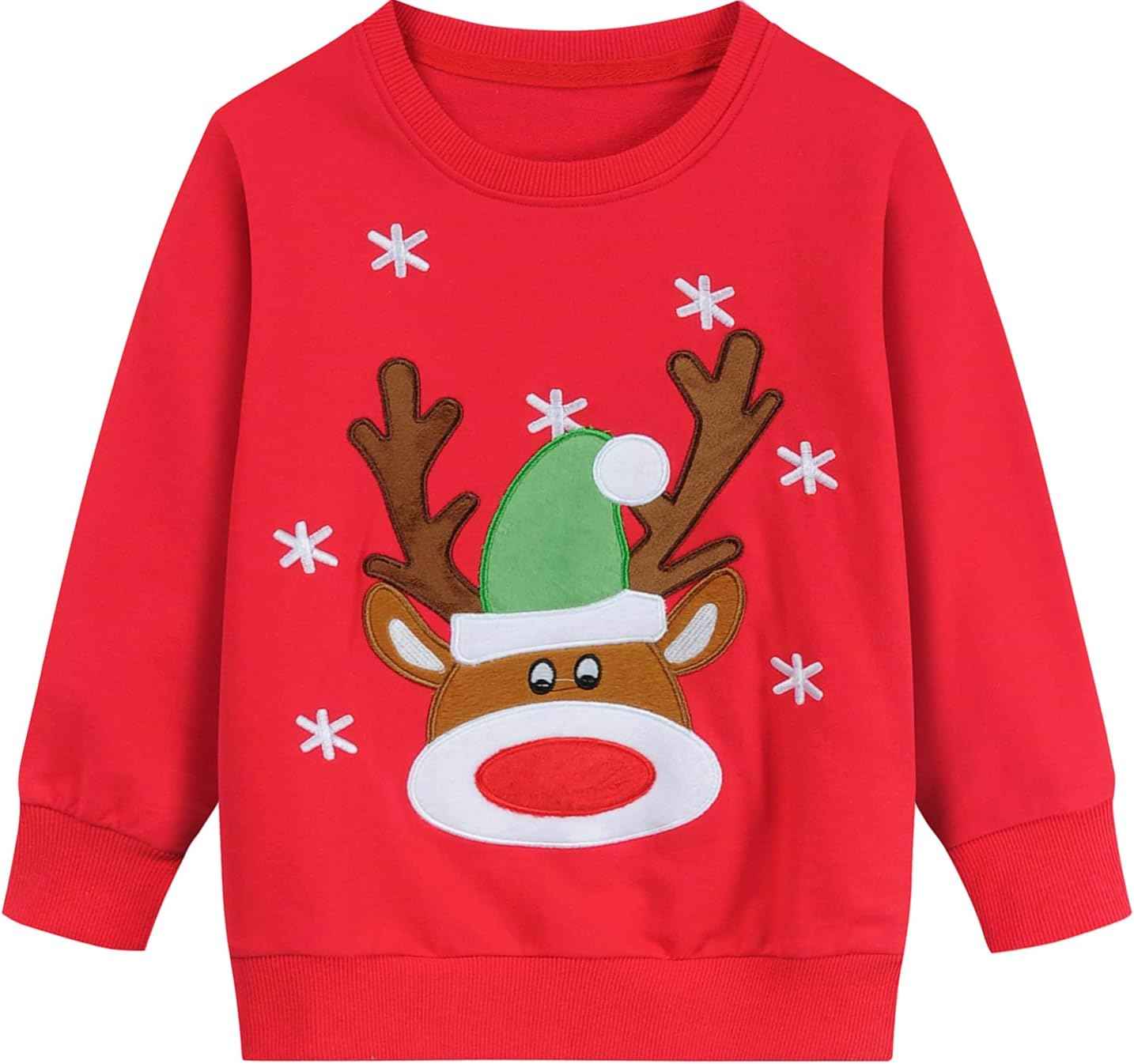 EULLA Kinder Mädchen Jungen Weihnacht Pullover Sweatshirt Weihnachtsoutfit Weihnachtspuli Christmas Xmas Rentier Weihnachtsmann Weihnachtskleidung 92 98 104 110 116 122
