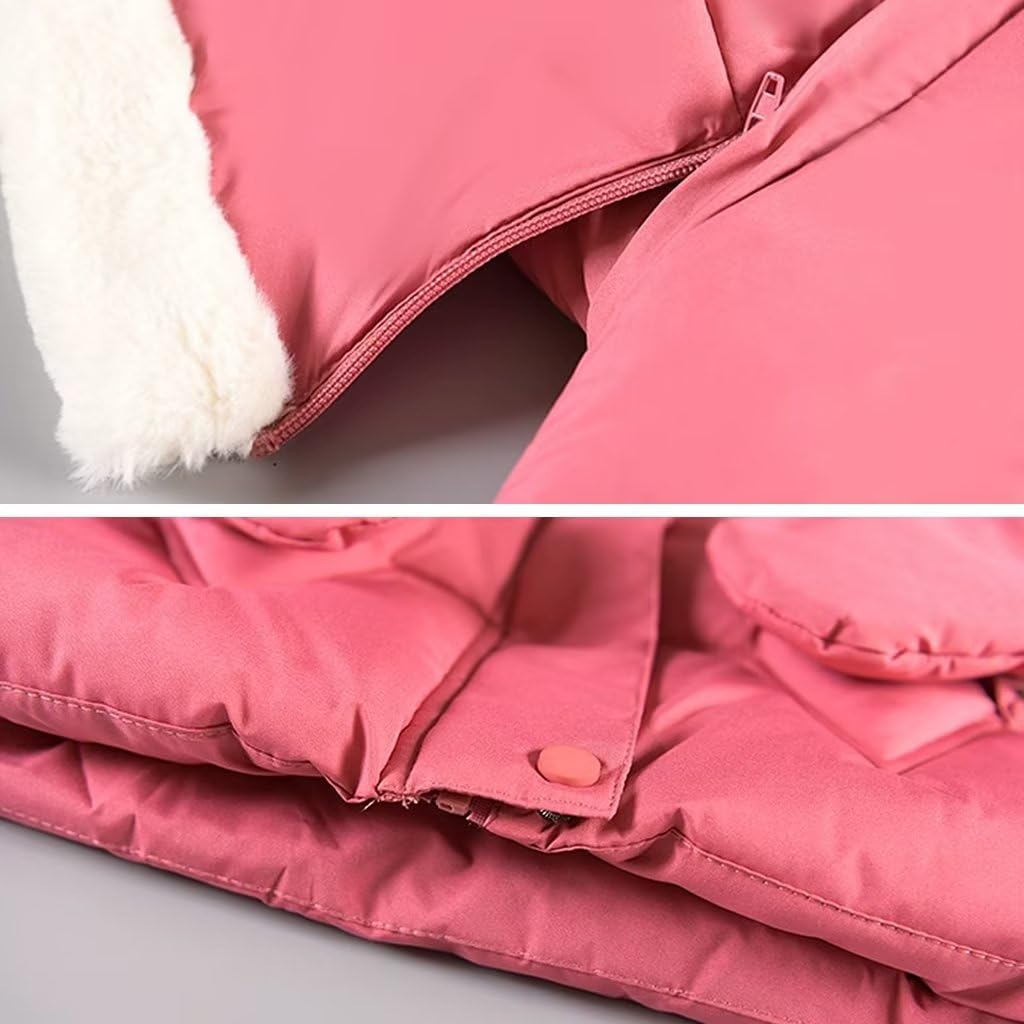 linboo Children's Winter Jacket Girls Jacket Lined Warm Winter Coat Outdoor Hooded Jacket Windproof Parka with Plush Gloves Quilted Jacket