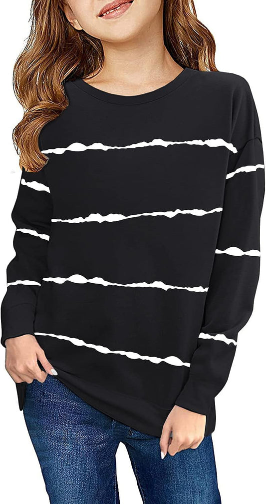 Haloumoning Sweatshirt Mädchen Streifen Rundhalsausschnitt Kinder Pullover Casual Langarm Tops