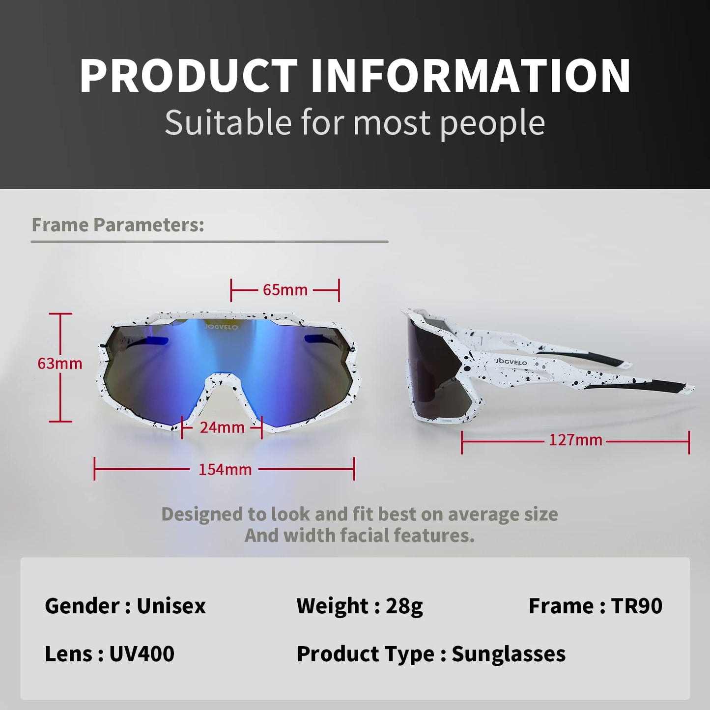 JOGVELO Polarisierte Sonnenbrille, Fahrradbrille Herren Damen mit 3 Wechselgläsern Sportbrillen Radbrille für Radfahren Laufen Angeln