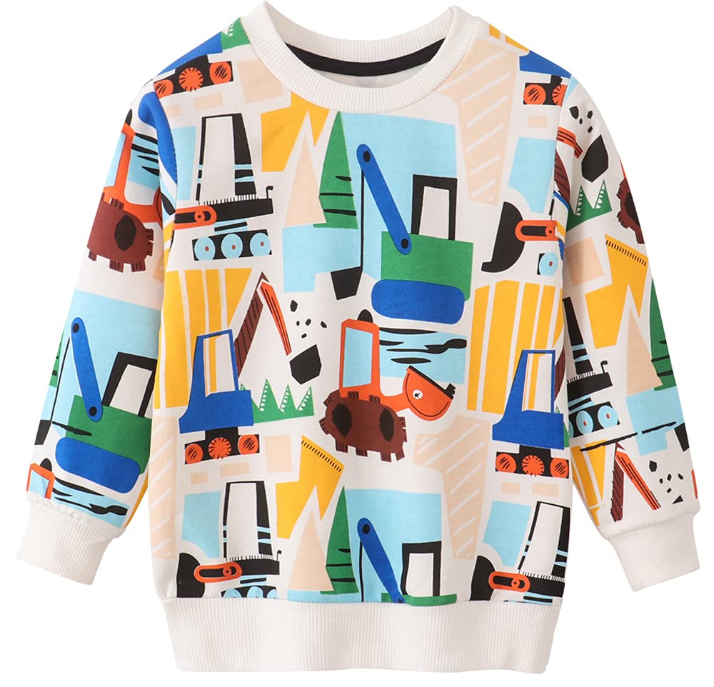 EULLA Children's Boys' Pullover Sweatshirt Long Sleeve Cotton Dinosaur Excavator Tractor Planets Winter Tops 1-7 Years 92 98 104 110 116 122