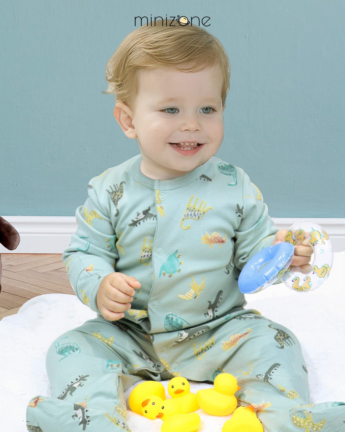 Minizone Baby Schlafstrampler 3er Pack, Pyjamas Langarm Strampler Jungen Mädchen Geschenk 9-12 Monate