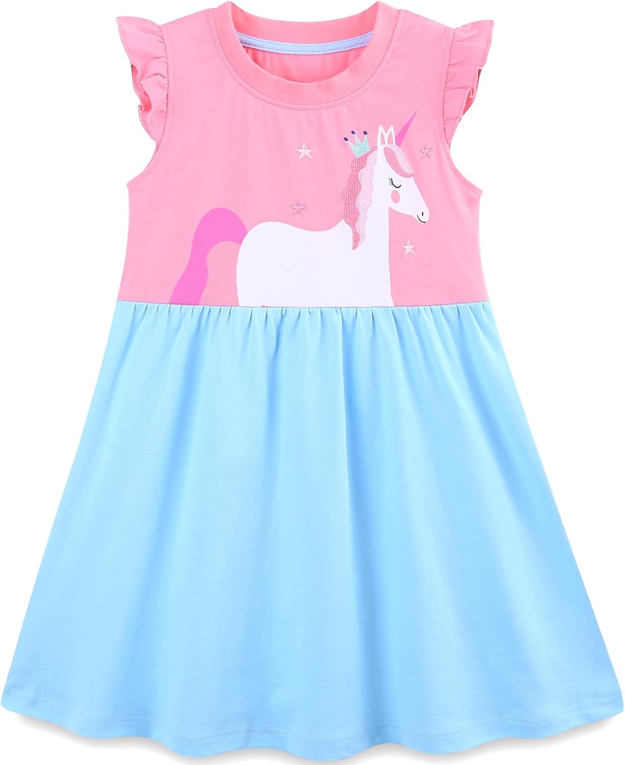 TEDD Mädchen Kleider Kurzarm Einhorn Blumen Sommerkleid Baumwolle Kleid Geburtstag Party Mädchenkleid Gr. 92-122