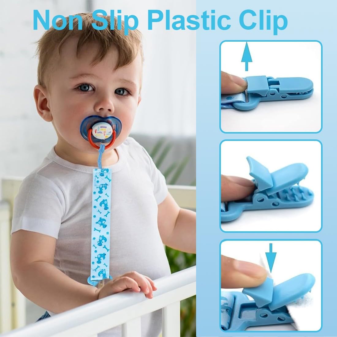 8 Stück Schnullerketten, Polyester Schnullerketten, Baby Schnullerketten Clips, Mädchen und Jungen Schnullerketten, gewebte Schnullerketten