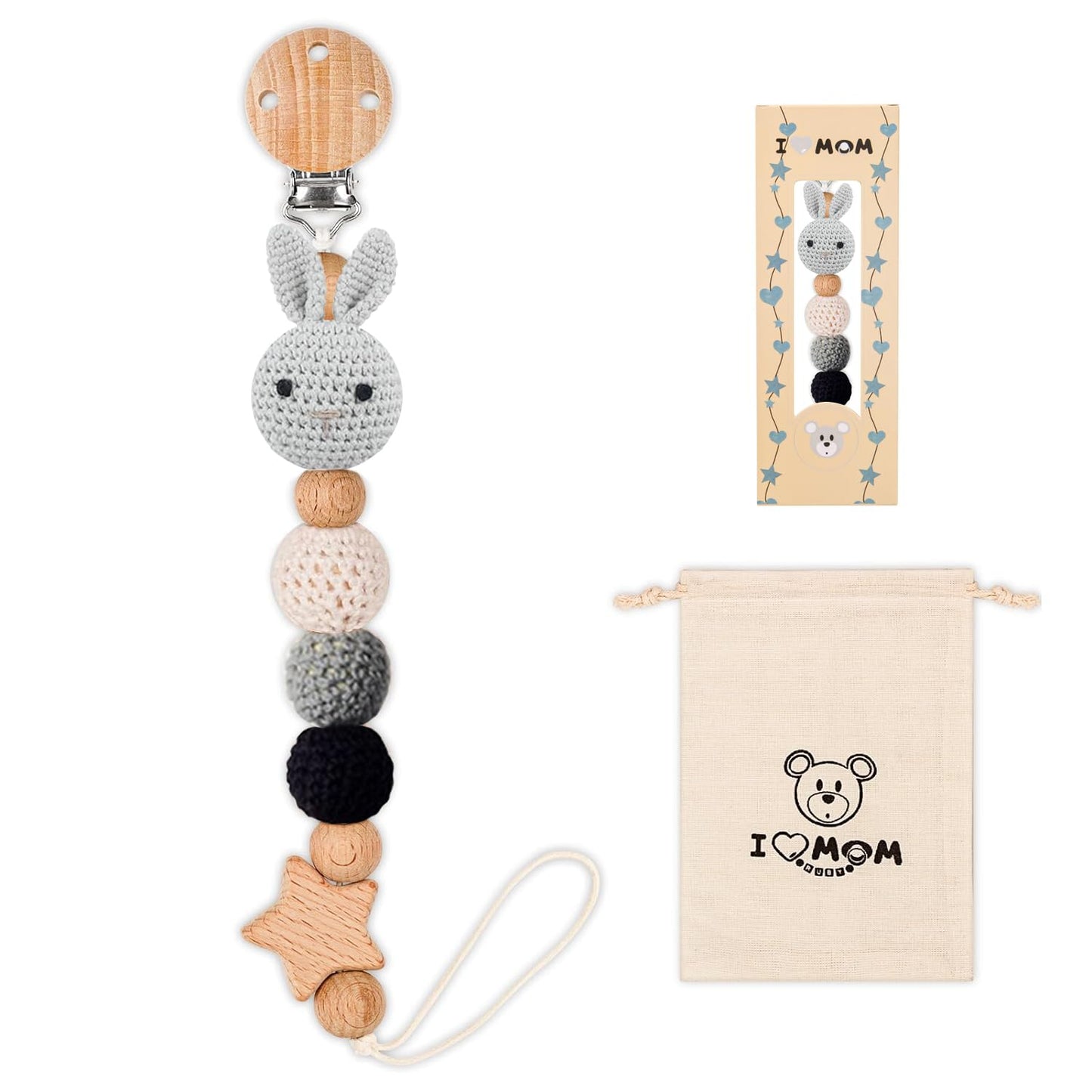 Handgemachte Kaninchen Design Schnullerkette - Geschenk für Babyparty, Geburtstag Weihnachten