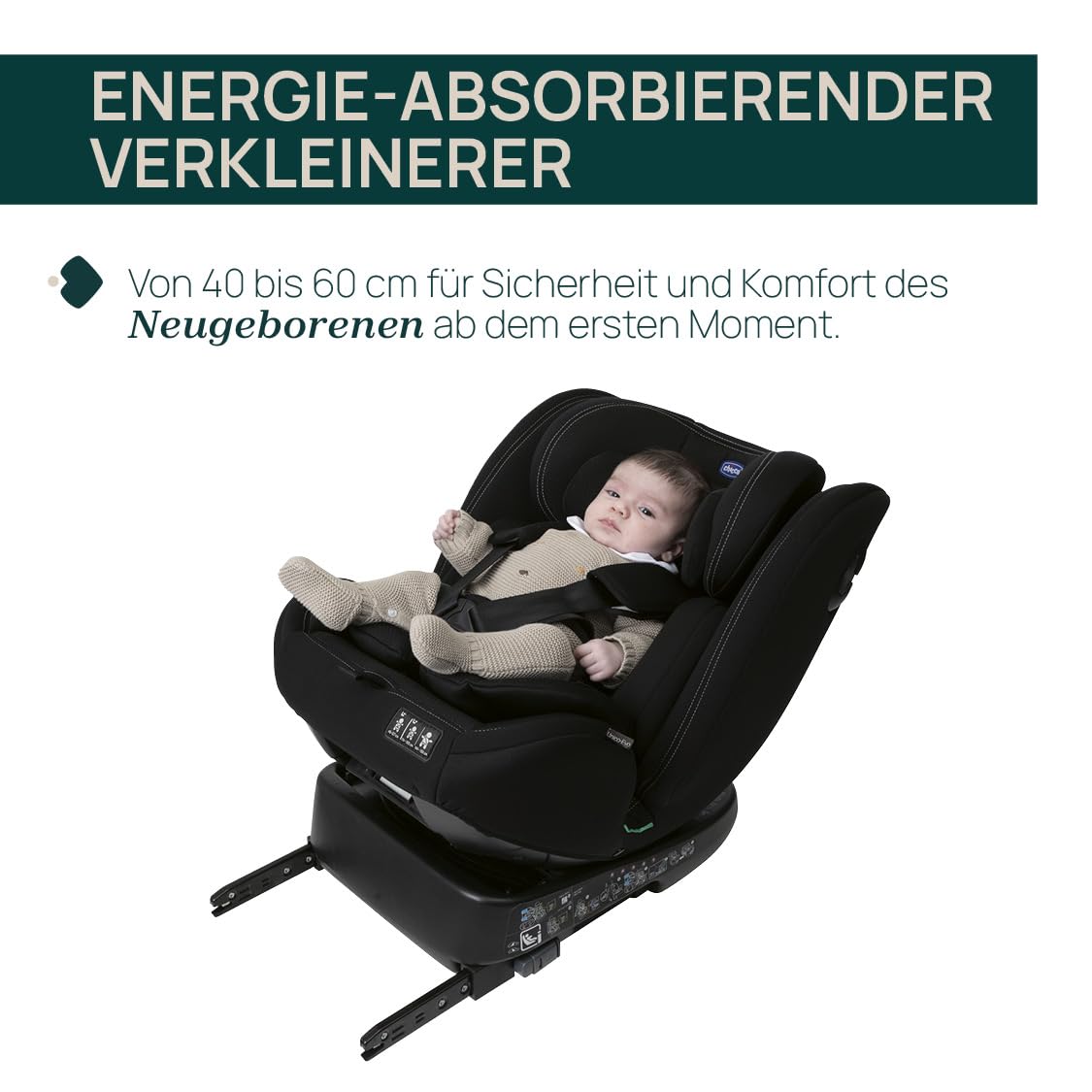 Chicco Unico Evo I-Size, Kindersitz 0-36 Kg, für Kinder von 40 bis 150 cm, homologiert ECE R129/03, Isofix 360° drehbar und neigbar, Gruppe 0+/1/2/3 von 0 bis 12 Jahren, Schwarz