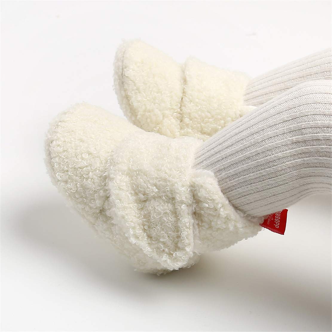 Edoton Infant Boys Girls Warm Slippers Winter White Cute Soft Cotton Unisex Non-Slip Baby Shoes for Christmas First Birthday Gift.