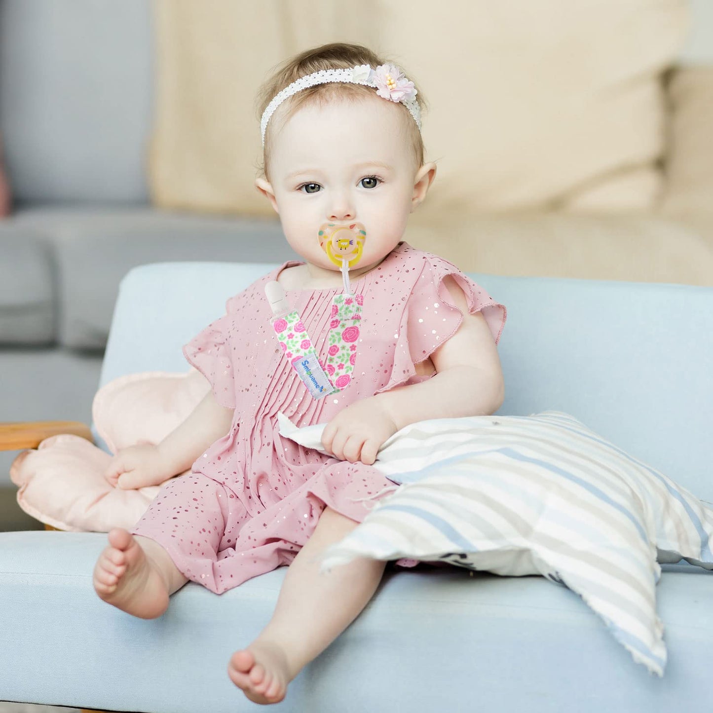 Smlpuame Baby Schnullerkette Mädchen Junge,6 Stück BPA-Frei Schnullerband Stoff Mädchen Junge,Schnuller Kette Nuckelkette Passen Die Meisten Schnuller und Beißspielzeug,Dummy Clips für Baby (Tier)