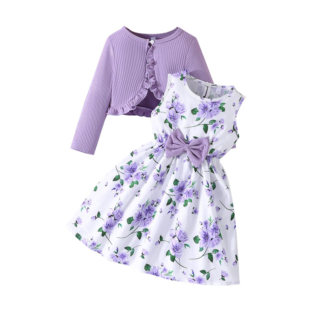 Yanmucy Kleine Mädchen Kleider mit Strickjacke Sets Baby Mädchen Kleider Kleinkind Kinder Langarm Ruffle Mantel Mädchen Kleidung für 2-8 Jahre