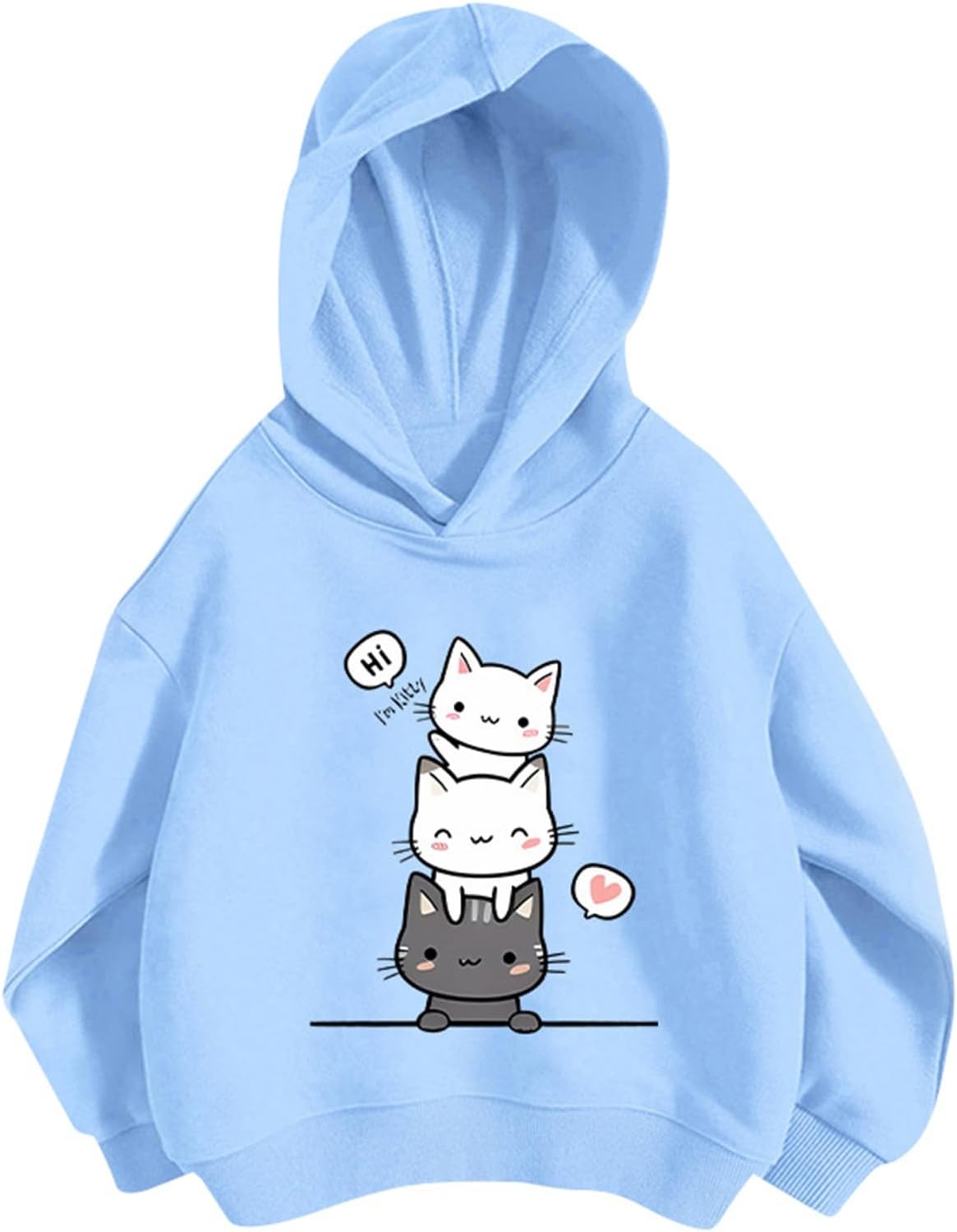 Pullover Mädchen Hoodie Niedlicher Katzen-Druck Lässig Locker Kapuzenpullover Frühling Herbst Langarm Pullover Sweatshirt mit Kapuzen Langarmshirt Oberteile für 3-12 Jahre