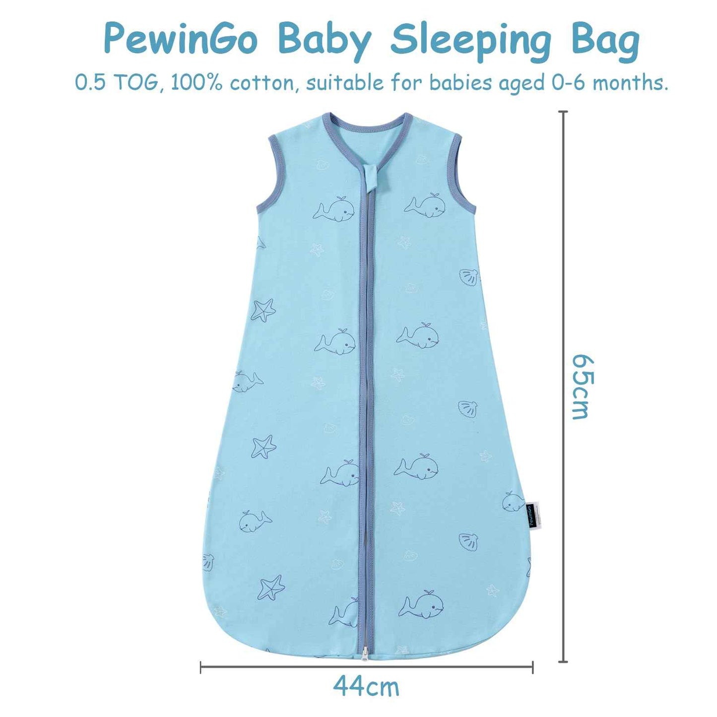 PewinGo Baby Sleeping Bag, 0.5 Tog, 2 Pieces, Made of 100% Cotton, for Newborns 0-6 Months, Double Zip, Soft & Breathable, Machine Washable (Beige)