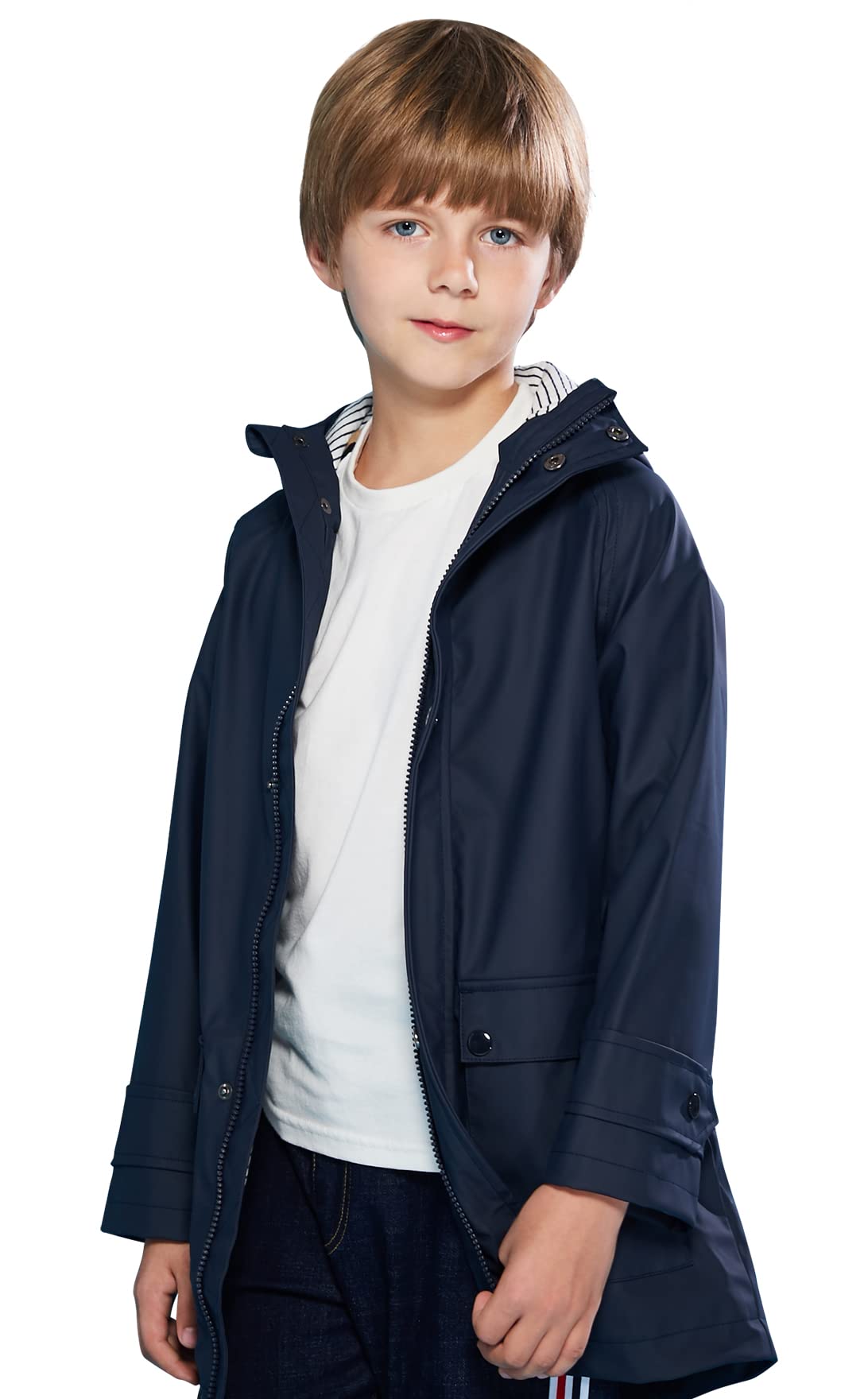 SOLOCOTE Kinder Regenjacke mit Kapuze gefüttert Gummi Regenmäntel für Mädchen Jungen Wasserdicht Winddicht Größe