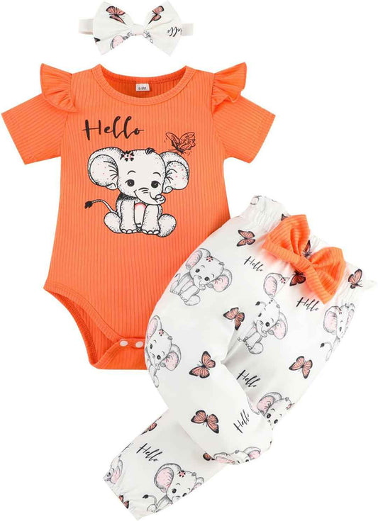 Generisch Hose 92 Junge Set Neugeborenen Baby Mädchen 3-teiliges Herbst-Outfit Langarm-Strampler + Schleife Print Hose + Stirnband Set Neugeborenen Mädchen Kleidung Neugeborenen Set Kleidung