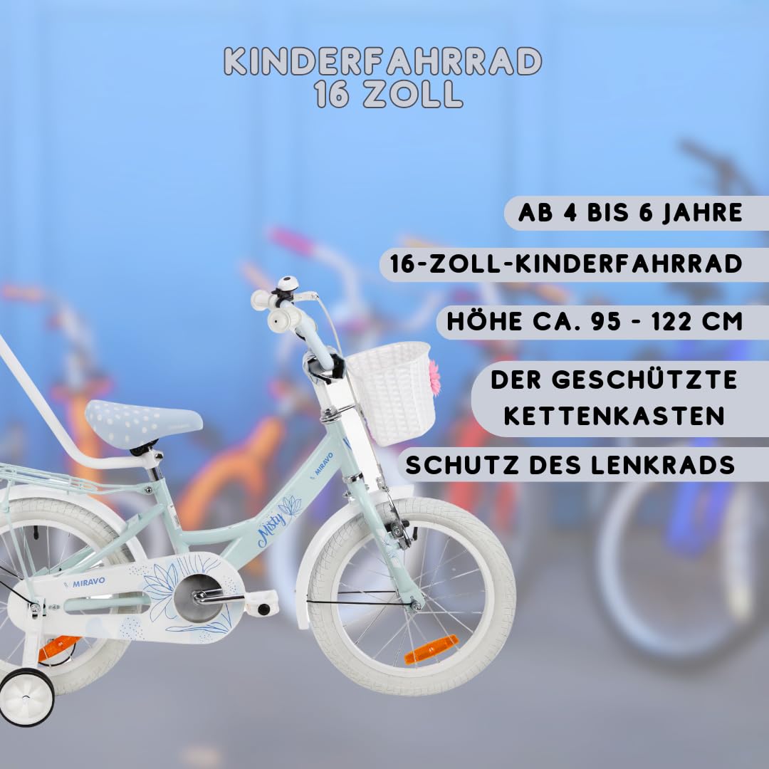 MIRAVO Kinderfahrrad Fahrrad Kinder Ab 2 Bis 8 Jahre Mit Stützrädern Schubstange V-Brake Bremsen Rückstrahl Aufkleber 12 16 20 Zoll Radgröße Korb Für Mädchen Misty - Meloni2
