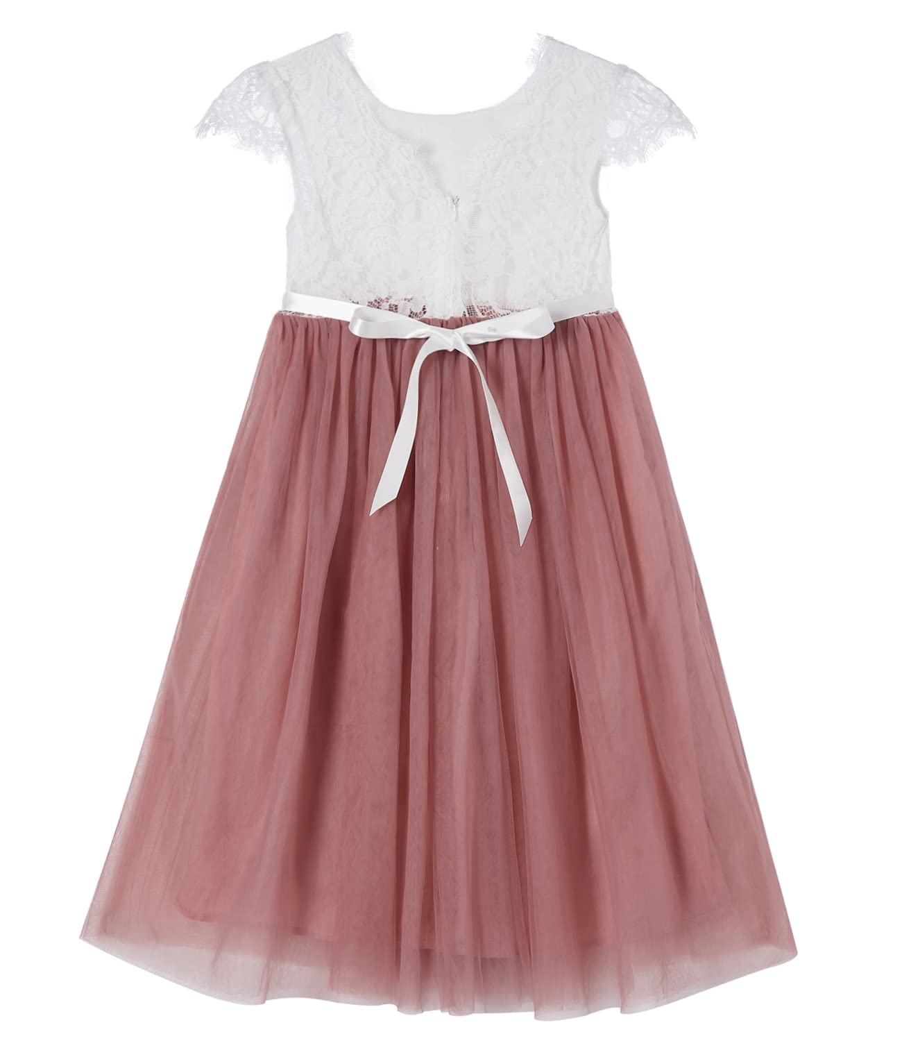Beganly Mädchen Festtagskleider Spitze V-Rücken Kleid ärmellos Flauschig Tüll Prinzessin Partykleid Blumenmädchen Kleider