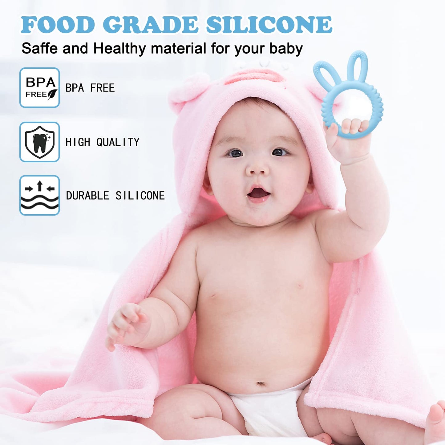 Beißring für Babys, BPA - frei Baby Beißring Spielzeug, Baby Nom Zahnungshilfe für Babys ab 3 Monate - Beissring für Babys in Blau