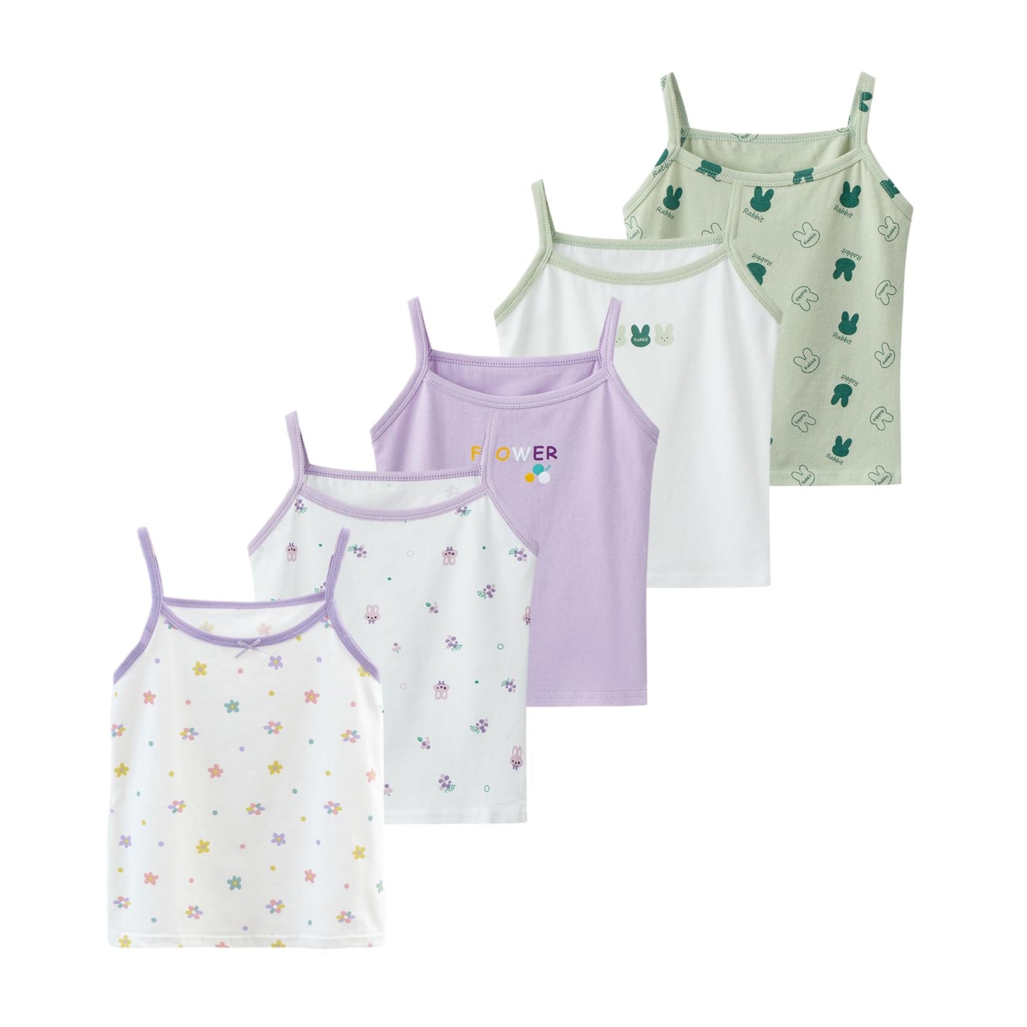 Tolmaiertu 2-10 Years Girls Cotton Vests Tank Top Camisole Soft Tagless Cami Kids Undershirts 5 Pack
