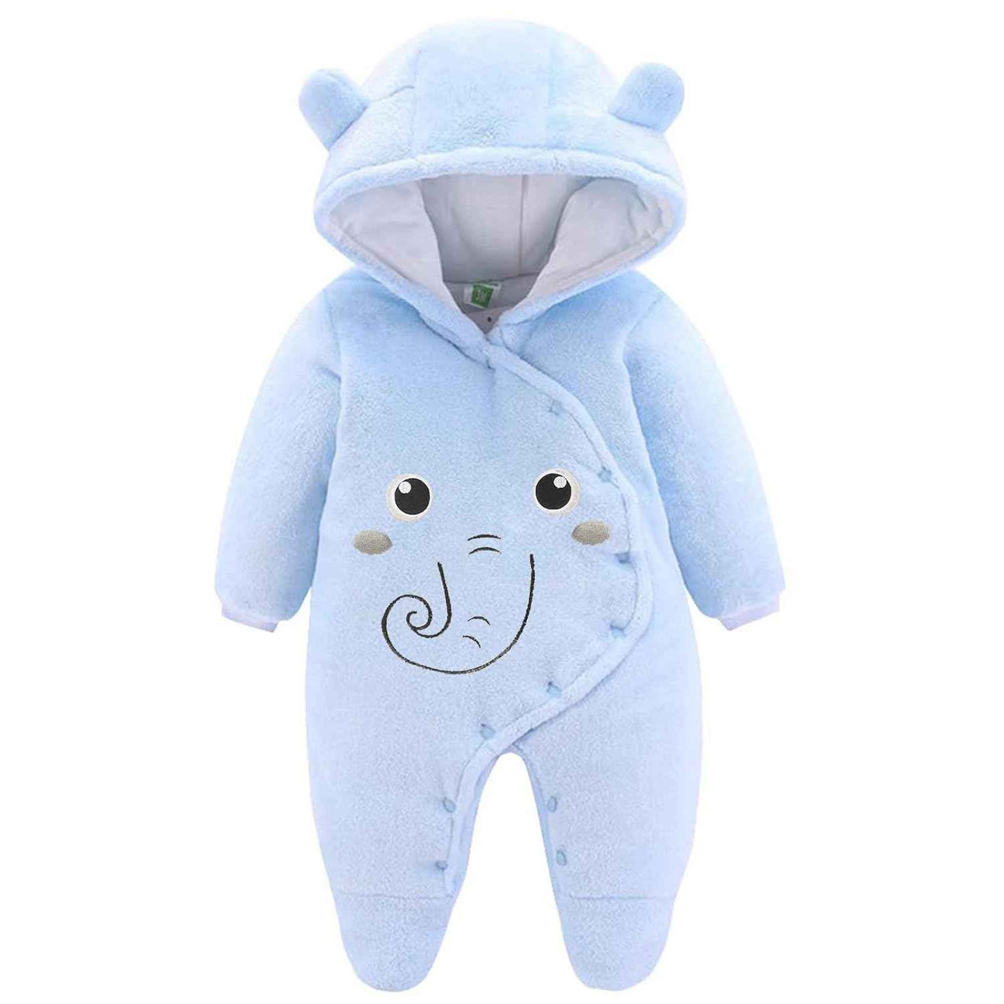JiAmy Baby-Overall Baby-Strampler Flanell Winter-Strampelanzug mit Füßchen Kapuze Cartoon,Khaki 6-9 Monate