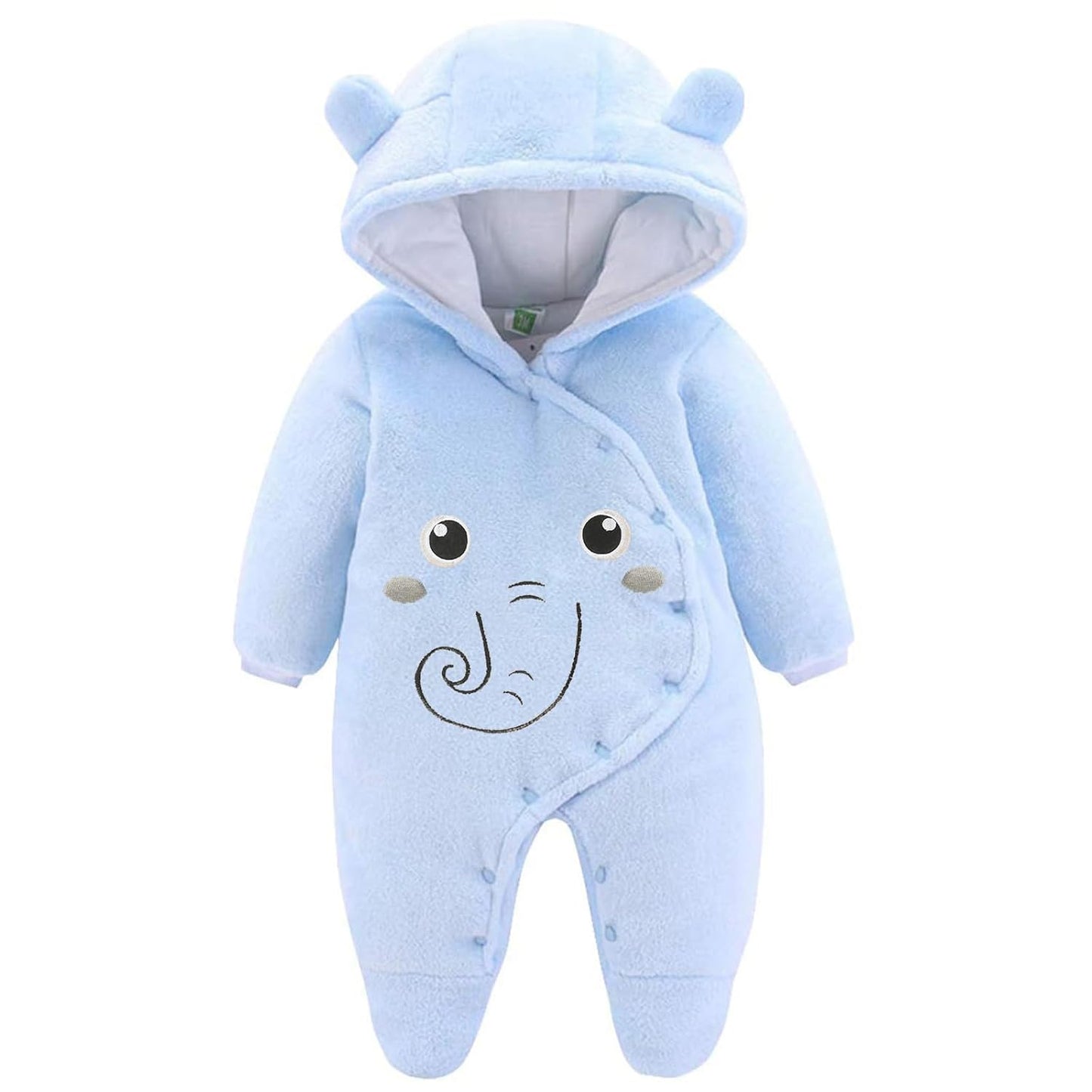 JiAmy Baby-Overall Baby-Strampler Flanell Winter-Strampelanzug mit Füßchen Kapuze Cartoon,Khaki 6-9 Monate