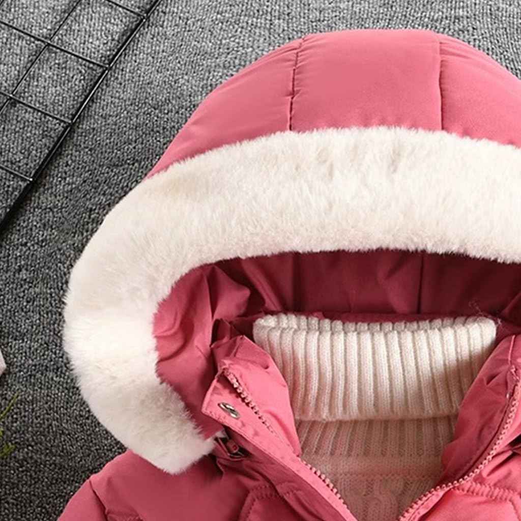 linboo Children's Winter Jacket Girls Jacket Lined Warm Winter Coat Outdoor Hooded Jacket Windproof Parka with Plush Gloves Quilted Jacket