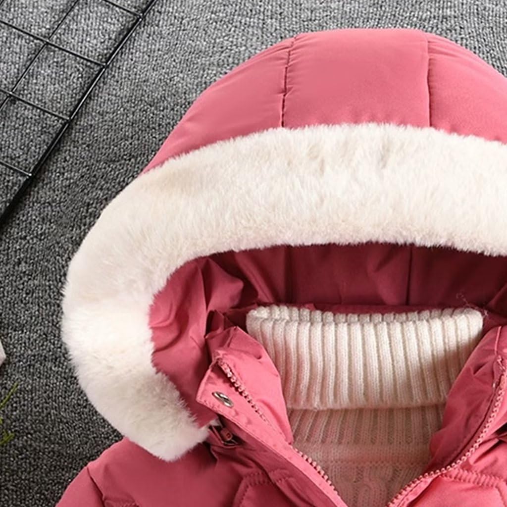 linboo Children's Winter Jacket Girls Jacket Lined Warm Winter Coat Outdoor Hooded Jacket Windproof Parka with Plush Gloves Quilted Jacket