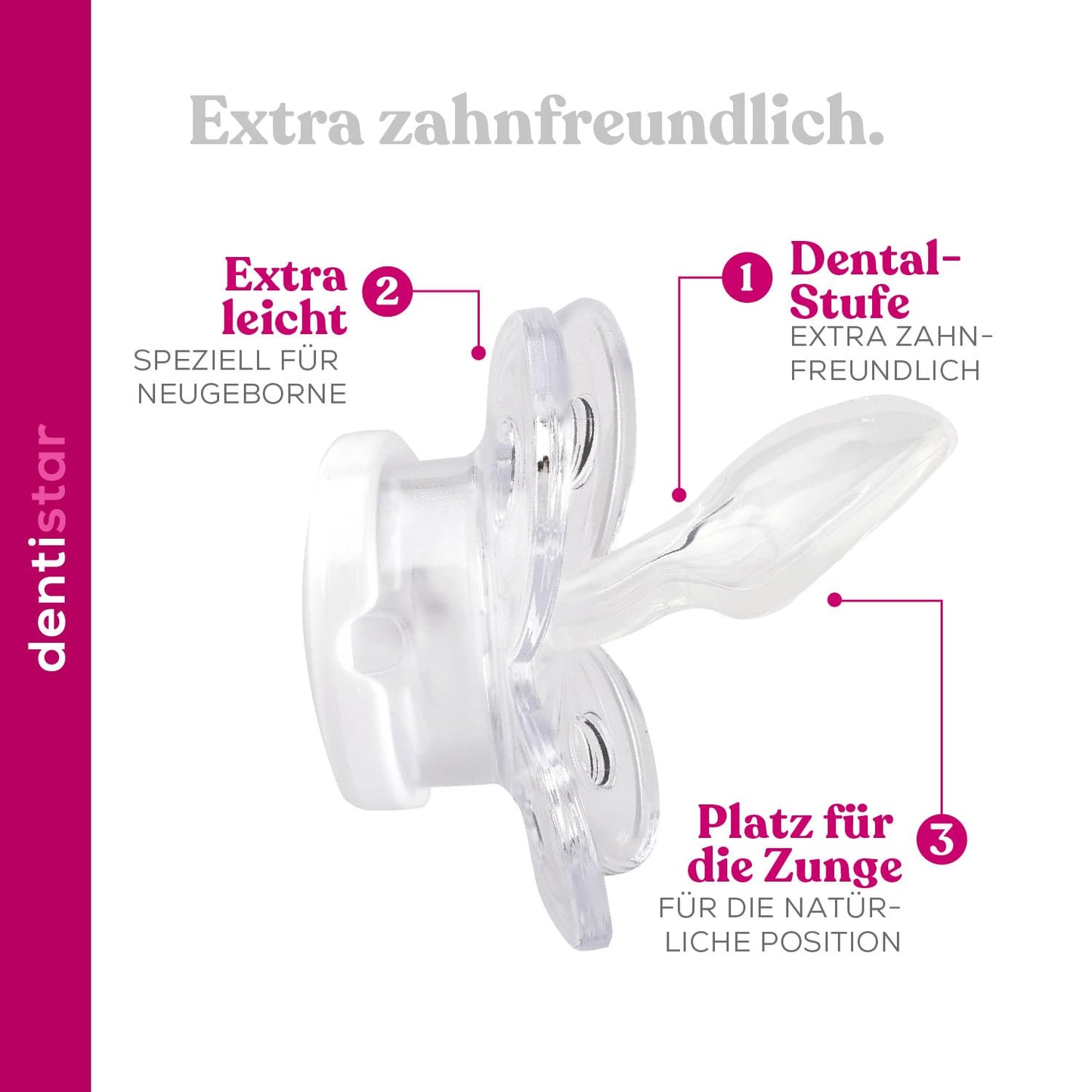 Dentistar® Silikon Schnuller 2er-Set – Größe 0 für 0-2 Monate – Zahnfreundlicher & kiefergerechter Silikonschnuller mit Dental-Stufe – Beige mit Herz-Motiv – BPA-frei – Made in Germany
