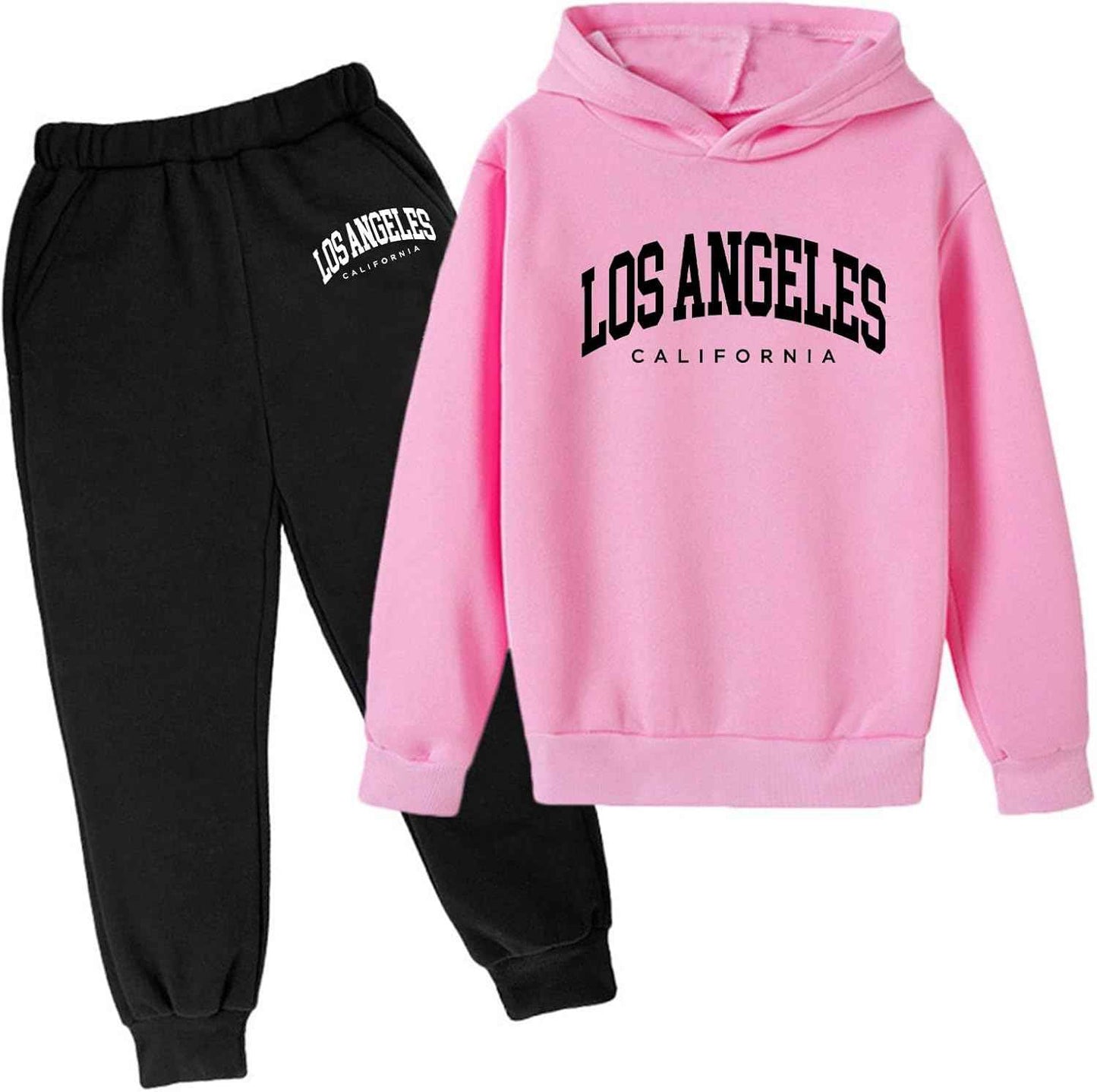 2-teiliges Herbst-Outfit mit Kapuze für Mädchen und Kinder, Los Angeles California, Active-Kinder-Sweatsuit-Sets, Sweatanzüge, Winter, Herbst, Fleece, gefüttert, mit Kapuze, sportlich, locker
