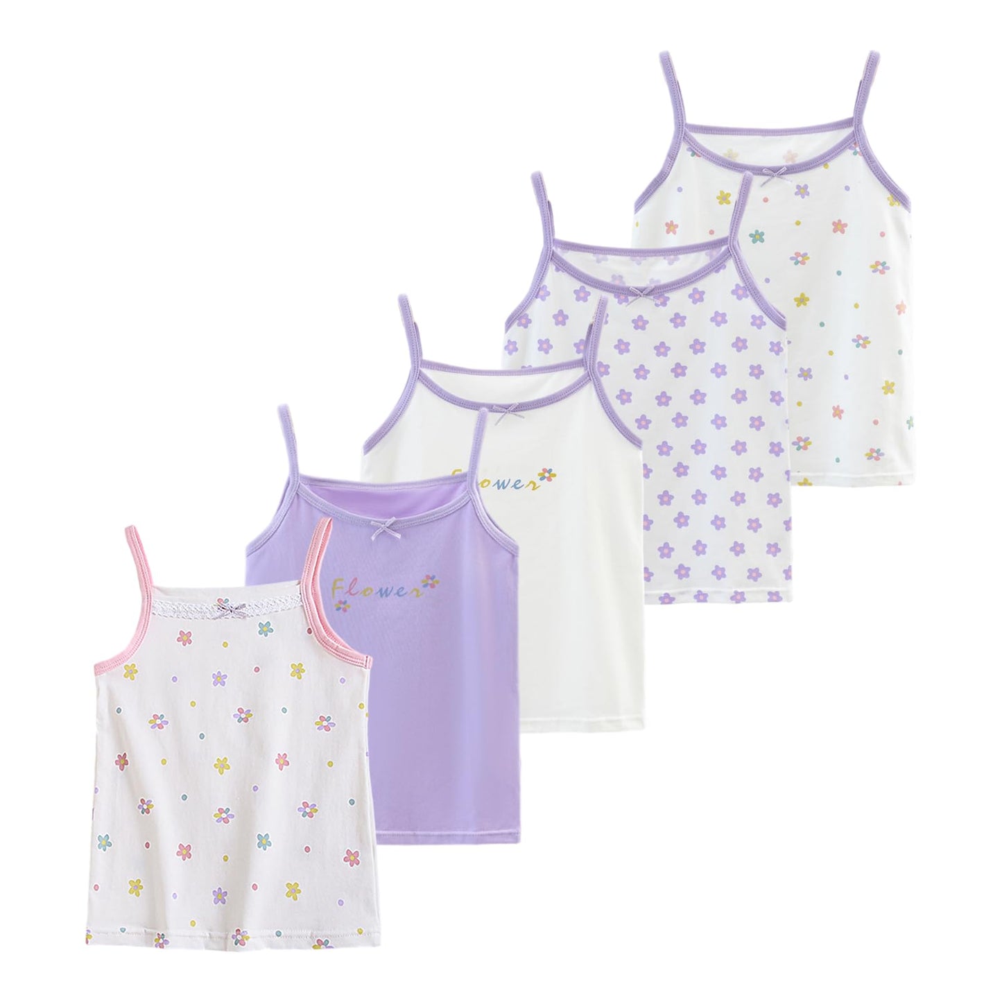Tolmaiertu 2-10 Years Girls Cotton Vests Tank Top Camisole Soft Tagless Cami Kids Undershirts 5 Pack