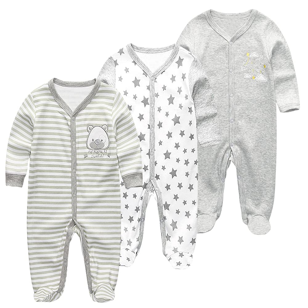 Chamie Baby Rompers Long Sleeve Cotton Rompers 0-3m/3-6m/6-9m/9-12m